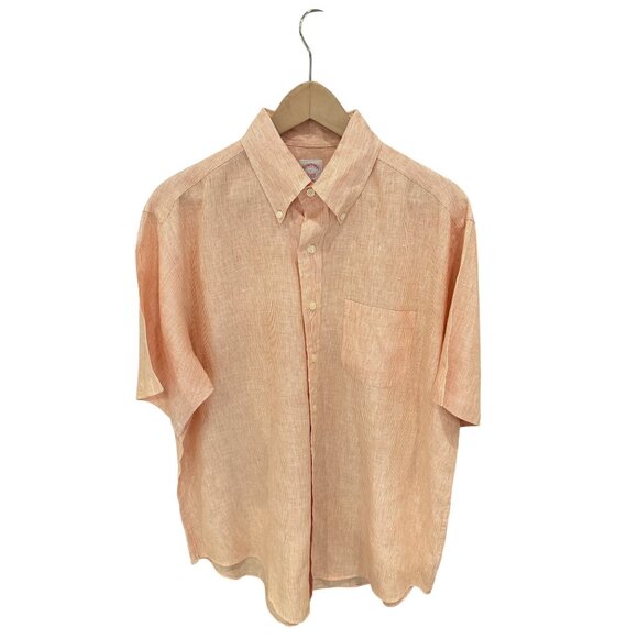 Brooks Brothers Orange Linen Blend Short Sleeve Button-Down Shirt Men’s Classic - Picture 1 of 5